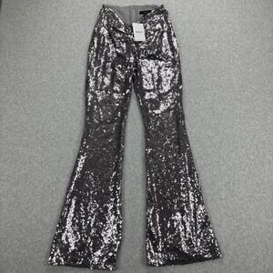 Forever 21 Flare Pants Womens S Silver Sequin Disco Party Glam Sparkle Glitter